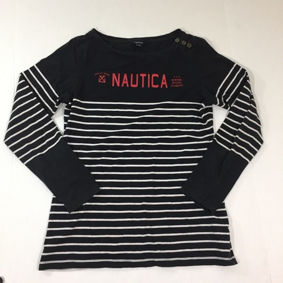 Nautica Tops - Women’s Nautica Striped Spell Out Shirt LS M Nautica Tops - Women’s Nautica Striped Spell Out Shirt LS M